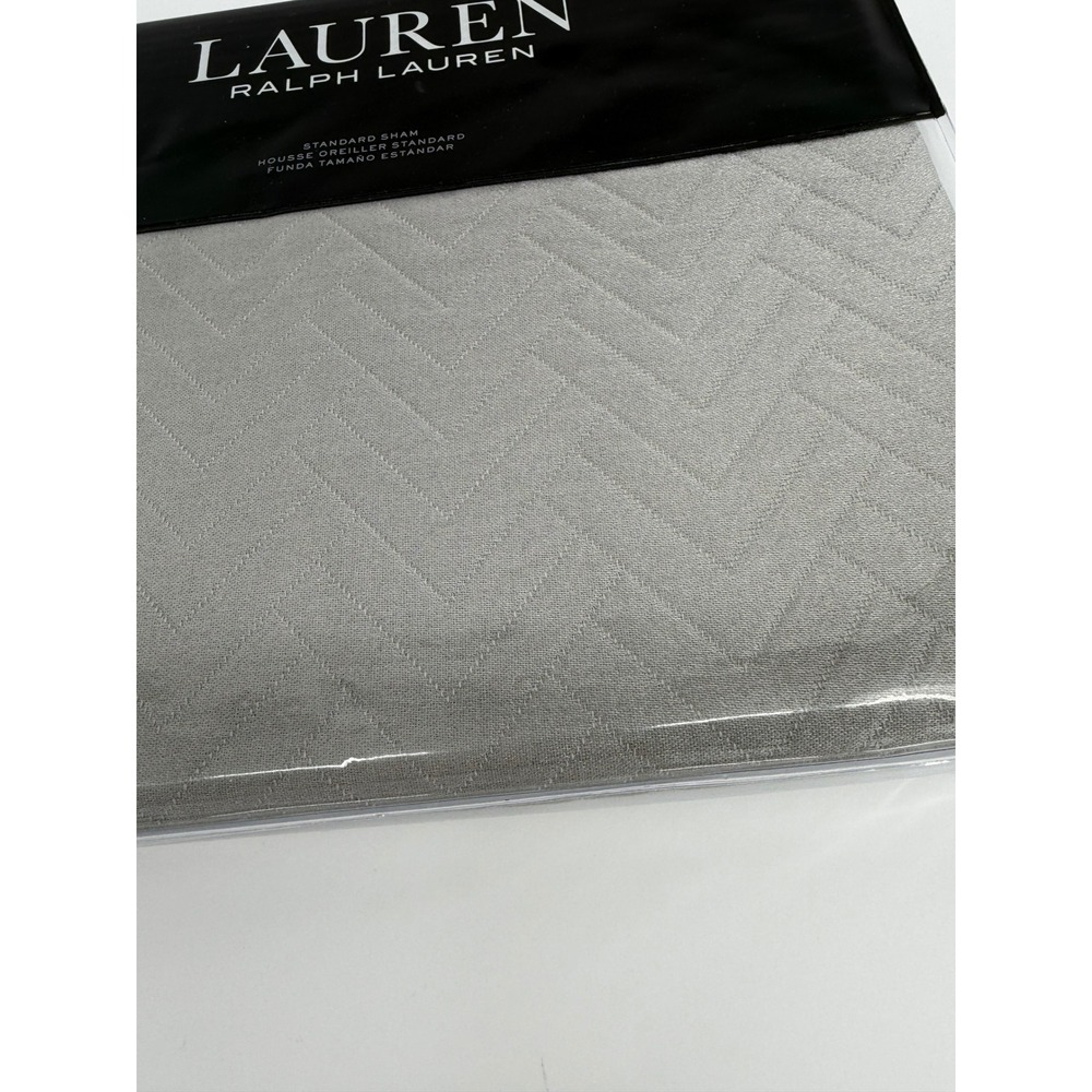 Lauren Ralph Lauren Kaia Grey Herringbone‎ Quilted Standard Pillow Sham Set of 2